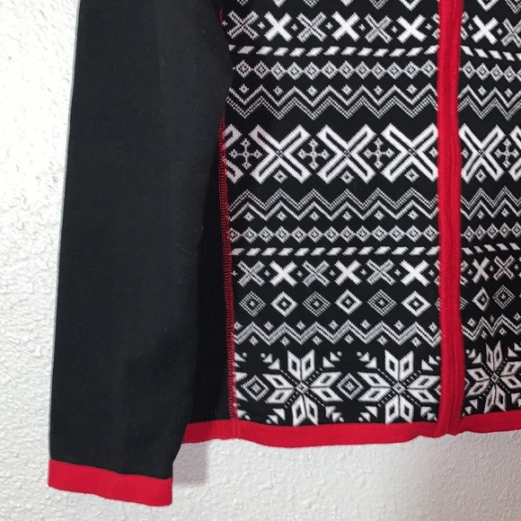 Christopher Banks snowflake print red blk white zip-up Christmas Sweater Sz L - Picture 3 of 13